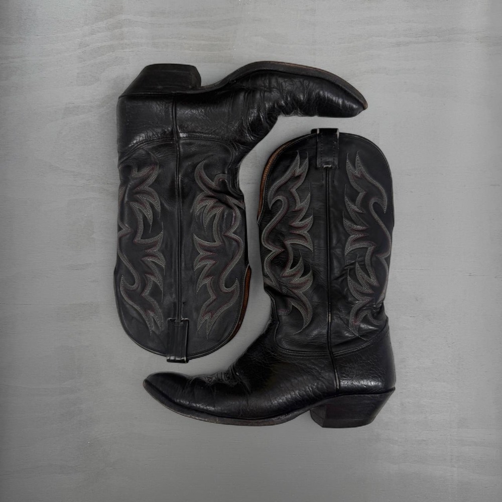 Vintage Nocona Cowboy Boots Black Leather Western Stitched Pointed‎ Toe 9.5 D